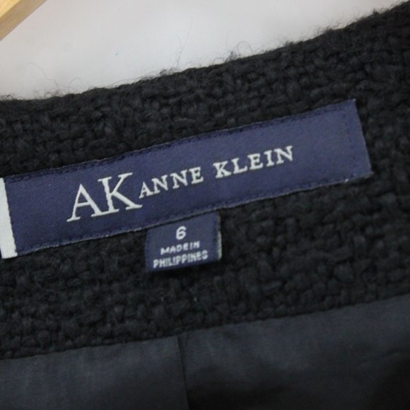 AK Anne Klein Tweed Jacket Blazer Women Black Button Front Designer Lined Size 6 - Picture 6 of 9